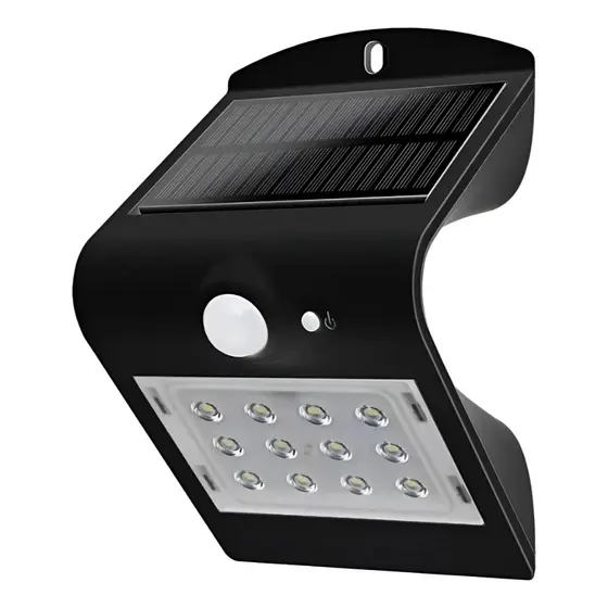 Refletor Led Arandela Solar 1,5w Preto Ip67 6500k C/ Sensor