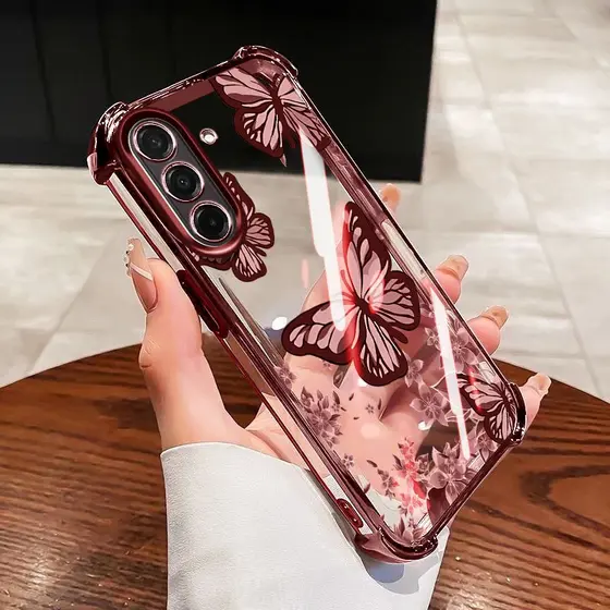 VRQR Para Samsung Galaxy A17 A27 A37 A57 5G 4G Lavagem De Tinta Flor Borboleta Transparente À Prova De Choque Capa Prote