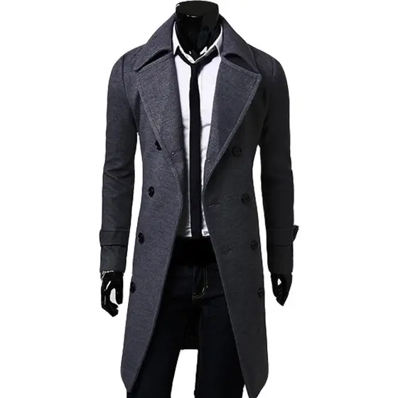 Casual Cor Sólida Manga Comprida Masculino Sobretudo Moda Inverno Botões Bolsos Casacos Longos Masculinos Trespassados