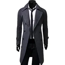 Casual Cor Sólida Manga Comprida Masculino Sobretudo Moda Inverno Botões Bolsos Casacos Longos Masculinos Trespassados