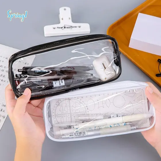 Estojo Transparente Preto E Branco-Bolsa De Armazenamento De Maquiagem De Grande Capacidade Para Escritório Escolar