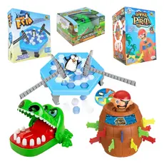 Kit Jogos Infantis Crocodilo morde Pula Pirata Pinguim Quebra Gelo Jogos de Mesa Diversão