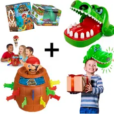 Kit Dois Brinquedos Jogo Jacaré Morde Dedo e Barril Pula Pirata Jogos de Tabuleiro Mesa Infantil Educativo