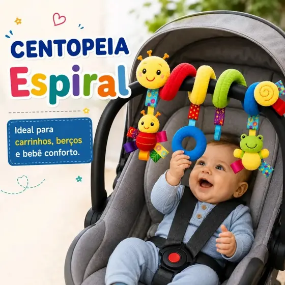 Chocalho Centopéia com Sons Para Bebê Recém Nascido Mobile Carrinho Brinquedo Conforto de Berço Montessori Sensorial