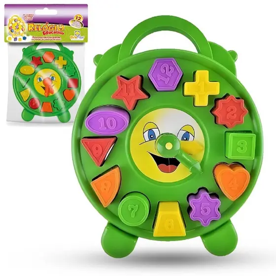 Brinquedo Relógio Educativo Infantil Didatico De Encaixar Peças Geométrica Numeros e Formas