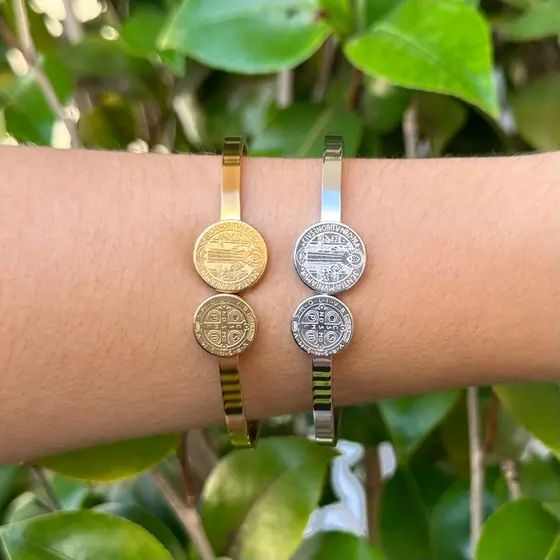 Pulseira Aço inoxidável Bracelete de São Bento Medalha