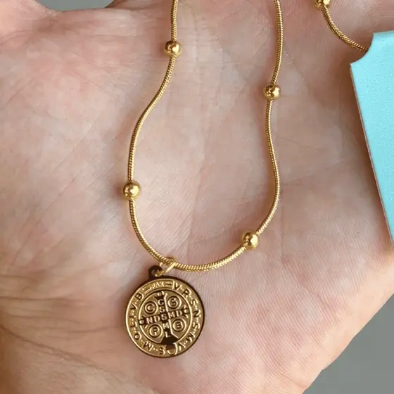 Colar São Bento Aço Inoxidável Nossa Senhora Aparecida Ajustável
