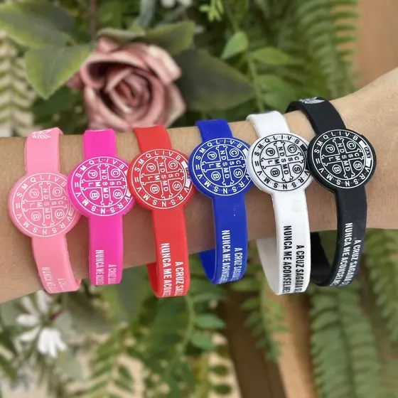 Pulseira Silicone Kit Pulseira de São Bento Medalha e Oração