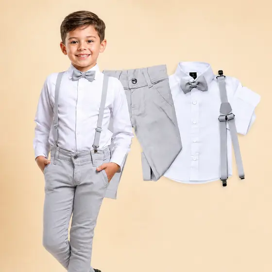 Conjunto Roupa Infantil Menino Social Casamento Pajem Festas Cinza