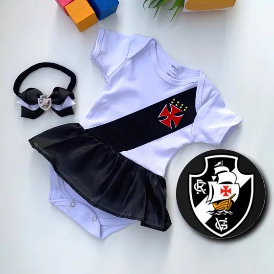 Body Bebê Vasco + Faixinha de Seda ou Prendedor de Chupeta