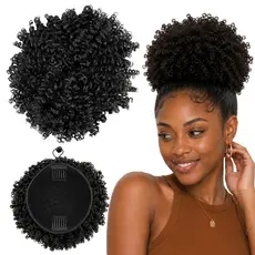 Cabelo Coque Afro Puff Ray Fibra Orgânica Cacheado E Macio Com Elástico Ajustável E Pentes Internos