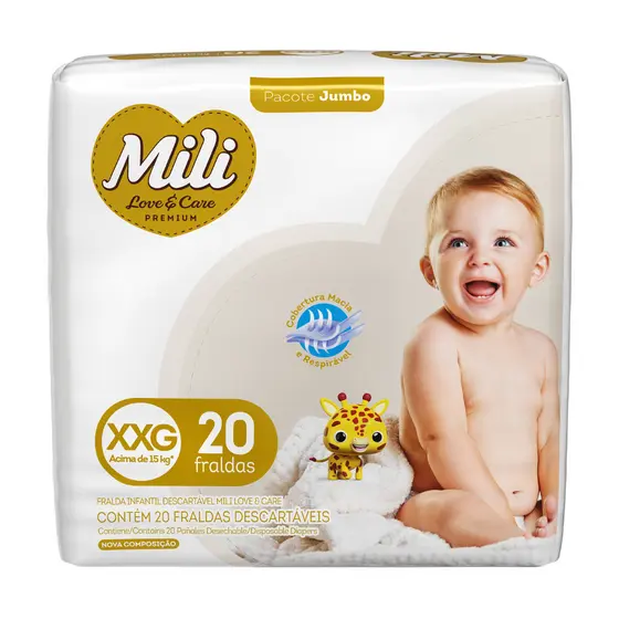 Fralda Mili Love e Care Jumbo XXG 20 Unidades