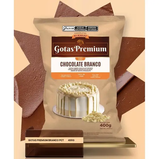 Cobertura Premium Branca em Gotas para Confeitaria 400g