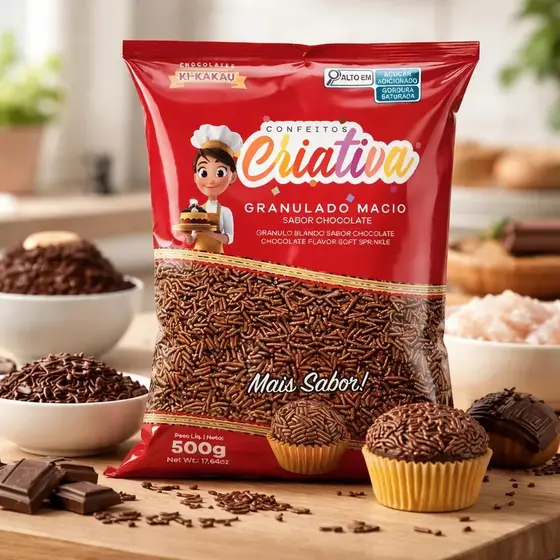Granulado 500g Chocolate Escuro KiKakau  para Confeitaria e Decoração de Bolos