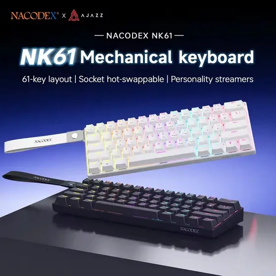 Teclado Mecânico Gamer AJAZZ NACODEX NK61 – Compacto USB, RGB e Hot Swap