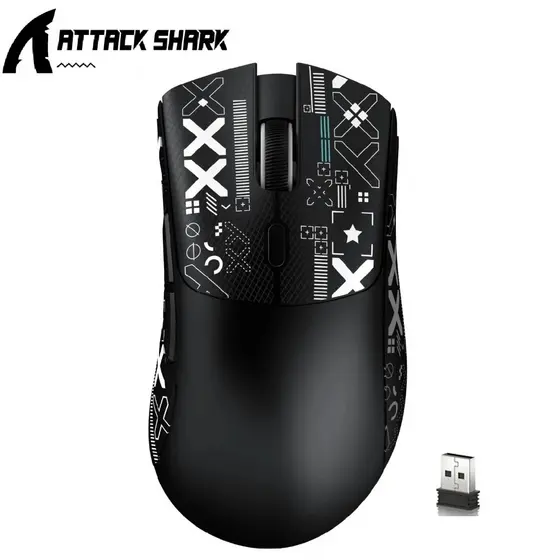 Mouse Gamer Attack Shark R1 18000dpi Paw3311 Tri Mode 1000hz Preto Branco