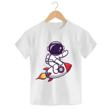 Camiseta Camisa Blusa Infantil Astronauta Figuete Planeta Terra Lua Céu Universo Capacete Nasa