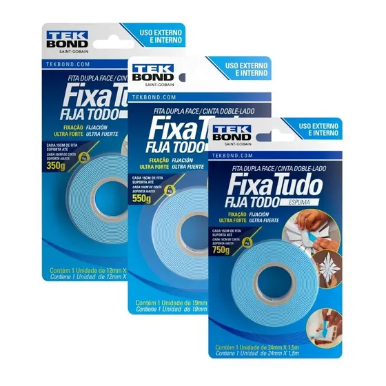 FITA DUPLA FACE ESPUMA TEKBOND-12mmx1,5mt-19mm1,5mts-24mmx1,5mts