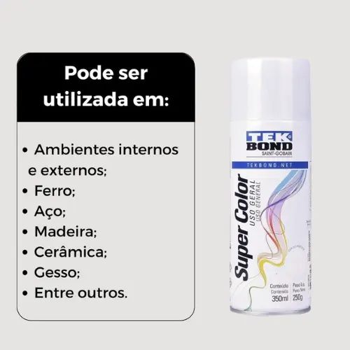 Tinta Spray Super Color Uso Geral 350ml - Branco Fosco - TekBond