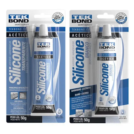 Silicone Acético 50g Transparente | Branco Para Vedação - Tekbond uso geral