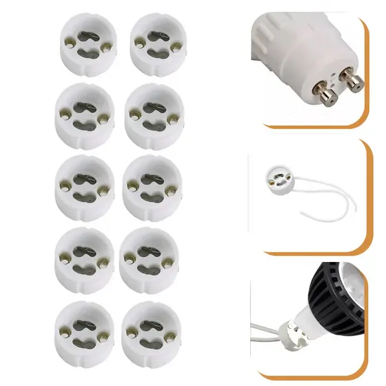 Kit Com 10 Soquetes Para Lâmpada Dicroica Gu10 Bivolt Com Rabicho