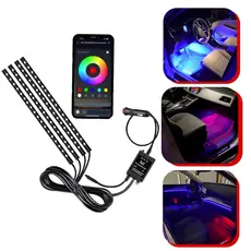 Kit Iluminação Neon Interior Carro Led Rgb Aplicativo Bluetooth 12v 4 Barras