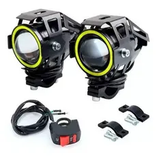 Par Farol Milha Auxiliar Led Moto U7 Mini Universal Alumínio Angel Eyes Honda Yamaha XRE Kawasaki