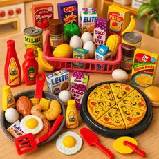 Kit Mercadinho Infantil Cozinha Comidinhas Pizza Frigideira Brinquedo Menina Frutas 40 Peças