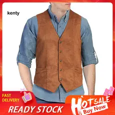 Retro Design Vest Single-breasted Men's Slim Fit V-neck Waistcoat with Pockets Single Breasted Formal Business Suit Slee