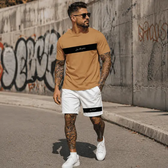 Conjunto Camiseta e Short Faixa Los Angeles Estiloso - Algodão Premium