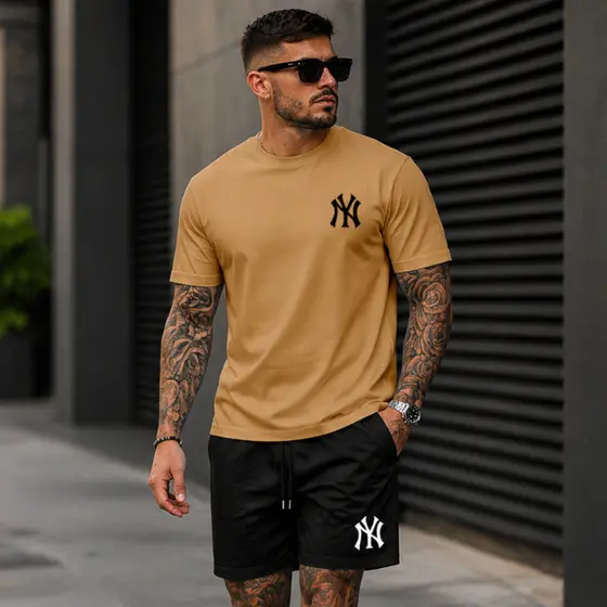 Conjunto Masculino Camiseta e Short Tactel NY Streetwear - Camisa Algodão Premium