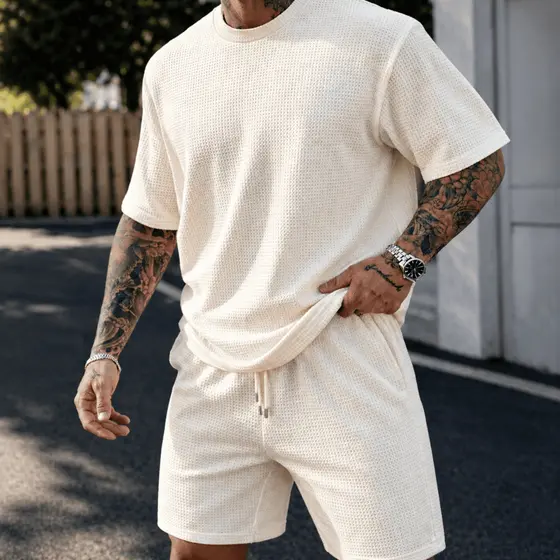Conjunto Masculino Camiseta e Bermuda Texturizado Lançamento - Tecido Premium