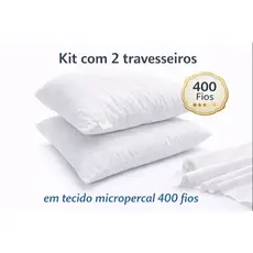 KIT C/ 02 Travesseiros Penas e Plumas de Ganso MicroPercal 400 FIOS - MACIO E CONFORTÁVEL 70x50