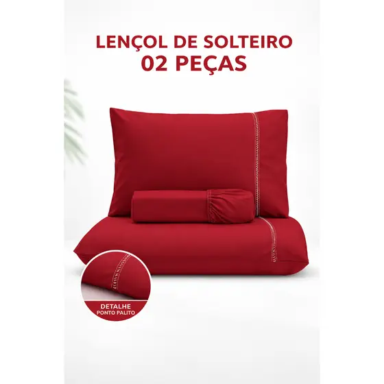Kit Jogo de Lençol Solteiro Percal 400 Fios Ponto Palito 02 Peças