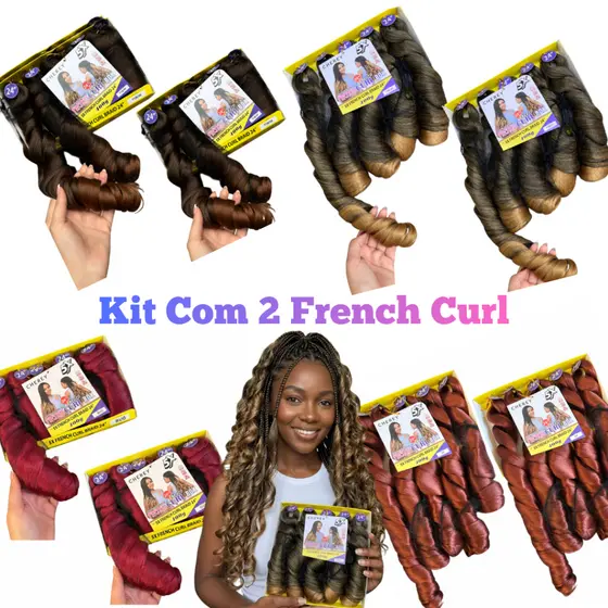kit 2 French Curl Ondulado Fibra Premium Cherey 400g Varias Cores