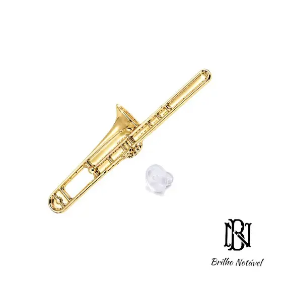 Broche Premium Trombone Flash de Ouro + Prendedor de Gravata em couro ecológico de Brinde