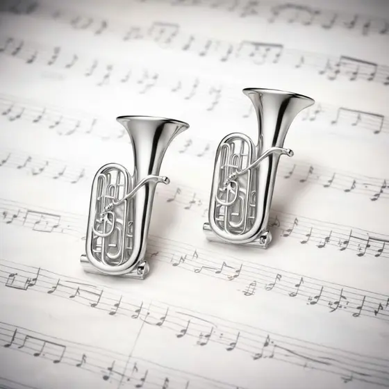 Prendedor de partitura luxo Tuba minimalista prateada 2 unidades com case couro ecológico