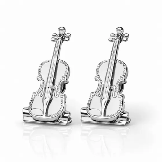 Prendedores de partituras luxo modelo Violino minimalista prata 2 unidades com case protetora