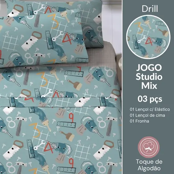 Jogo de Cama Infantil Solteiro Kids Studio Mix 3 Peças
