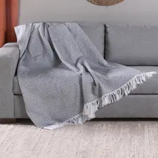 Manta Para Sofá Com Franja Grid 1 Peça 2,10m x 1,35m 60% Algodão / 40% Poliéster Tecido Jacquard