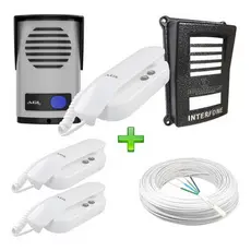 Porteiro Agl Com 3 Interfones + Protetor + 60 Metros De Cabo