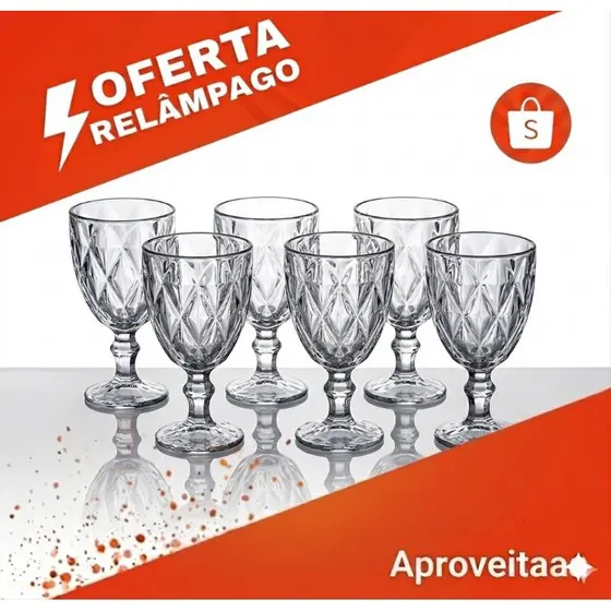 Jogo Taças greek Luxo Diamante 340ML Copo Vidro Grosso Kit