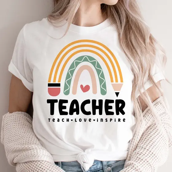 Camisa Unissex Para Professora Teach Love Inspire, Ensinar -Amor -Inspirar