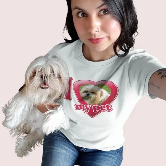 Camisa personalizada com seu Pet, Cachorro , Gato I love my Pet - Eu amo meu bichinho de estimação.