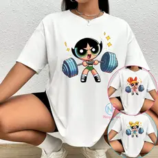 Camiseta Treino Feminina Docinho Oversized Roupas de Academia Look de Treino Super Poderosas Meme