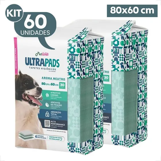 Kit 2 Tapete Higiênico Ultra Pads 80x60 Neutro - 60 Unidades
