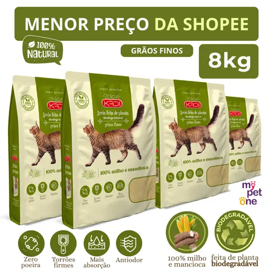 Kit 4 Areia Biodegradável Kadi Grãos Finos para Gatos - 2Kg