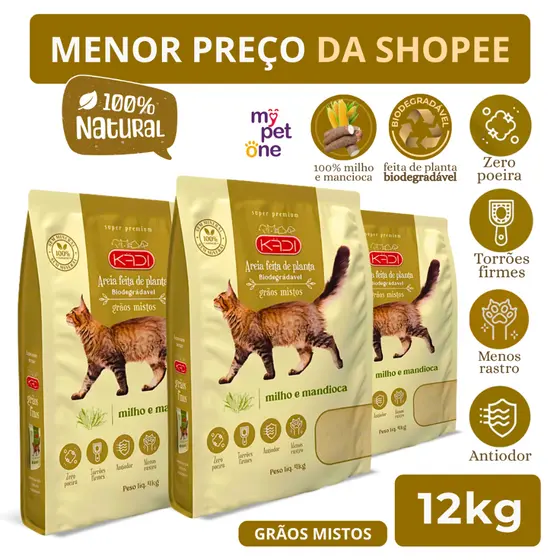 Kit 3 Areia Biodegradável 4 Kg Grãos Mistos - Kadi