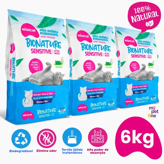 Kit 3 Areia Biodegradável Fina 2 Kg Bionature Sensitive