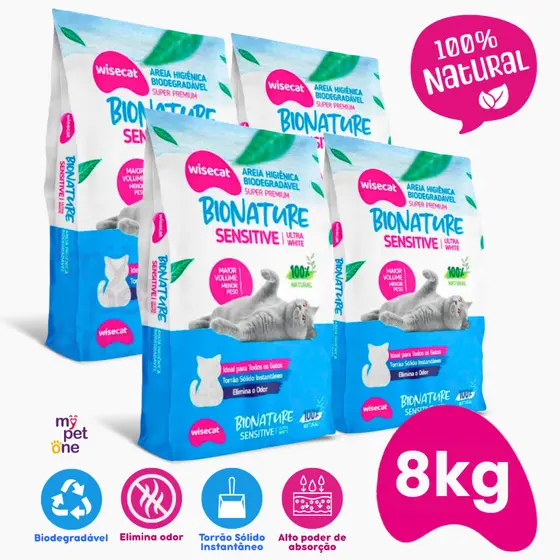 Kit 4 Areia Biodegradável Fina 2 Kg Bionature Sensitive